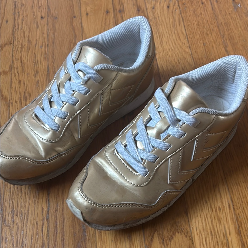 Hummel Gold and White Sneakers with Chevron Design